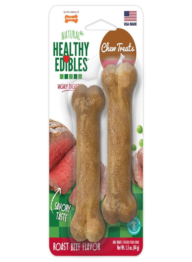 Nylabone Healthy Edibles Natural Dog Chews, Long Lasting Bones for Dogs, Roast Beef Flavor Dog Treats, X-Small (2 Count) - Image 1